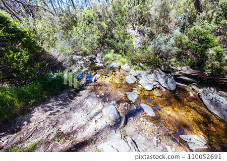 River at Horse Camp Hut in Kosciuszko National Park in Australia River at Horse Camp Hut in Kosciuszko National Park in Australia 110052691