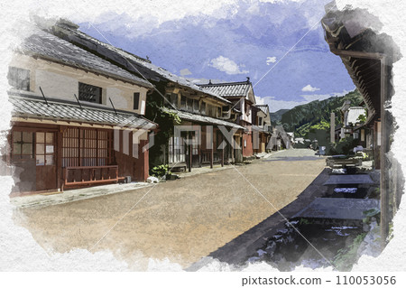 水彩風格球磨川宿中野町街景福井縣若狹町 110053056