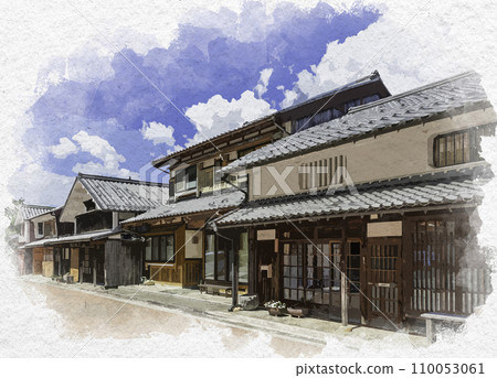 Watercolor style Kumagawa-juku Nakano-machi townscape Wakasa-machi, Fukui Prefecture 110053061