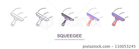 Squeegee outline icon vector illustration. Line hand drawn cleaning tool for washing and polishing or wiping glass of window, plastic wiper to clean and wipe dirty surface Squeegee outline icon vector illustration. Line hand drawn cleaning tool for washing and polishing or wiping glass of window, plastic wiper to clean and wipe dirty surface 110053245