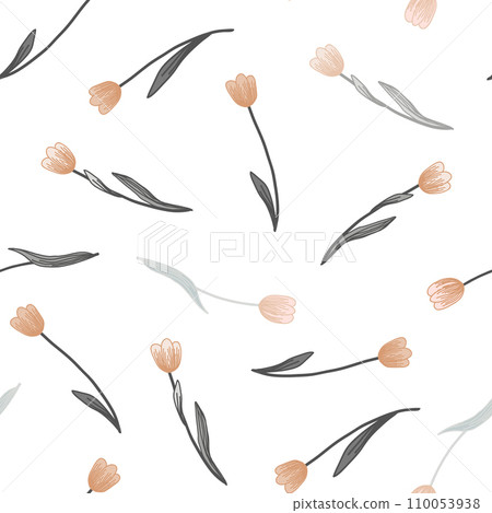 Delicate and elegant tulip flowers seamless pattern. Beautiful floral print, Spring garden, Botanical illustration isolated on white 110053938