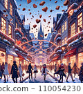 It looks like chocolate is falling from the sky. European style retro illustration for winter Valentine's Day. 110054230