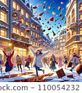 It looks like chocolate is falling from the sky. European style retro illustration for winter Valentine's Day. 110054232