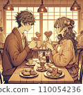 A couple enjoying a Valentine's date staring at each other at a cafe. 110054236