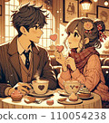 A couple enjoying a Valentine's date staring at each other at a cafe. 110054238
