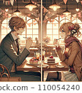 A couple enjoying a Valentine's date staring at each other at a cafe. 110054240