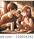 A couple enjoying a Valentine's date staring at each other at a cafe. 110054241