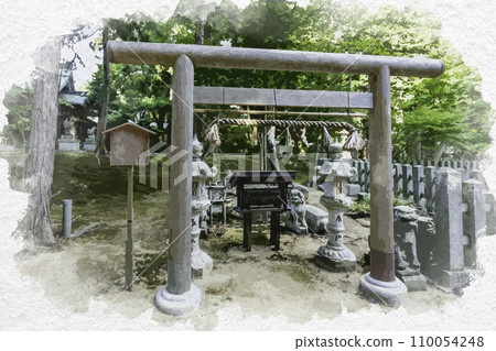 Watercolor style Mikuni Shrine Sannogu Historic Site Sakai City, Fukui Prefecture 110054248