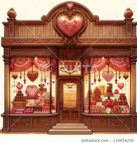 Valentine's day chocolate shop window. Retro style 80s-90s vintage illustration 110054256