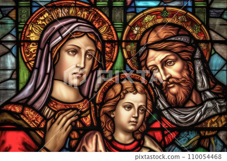 Mary and Jesus the holy family in stained glass Mary and Jesus the holy family in stained glass 110054468