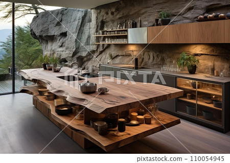Modern kitchen. Glass jars for storing ingredients 110054945