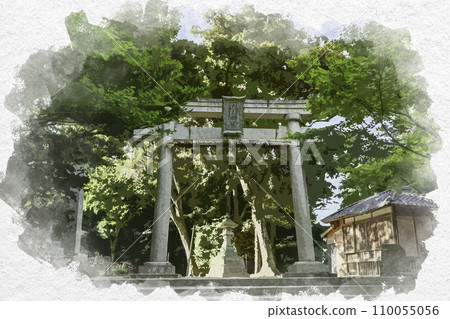 Watercolor style Mikuni Shrine Wood Shrine Sakai City, Fukui Prefecture 110055056