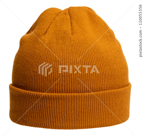 Mustard Yellow Knit Beanie Isolated on White Mustard Yellow Knit Beanie Isolated on White 110055356