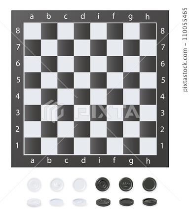 Chess boards on wooden background. Draughts, game with pieces in black and white. Vector Chess boards on wooden background. Draughts, game with pieces in black and white. Vector 110055465
