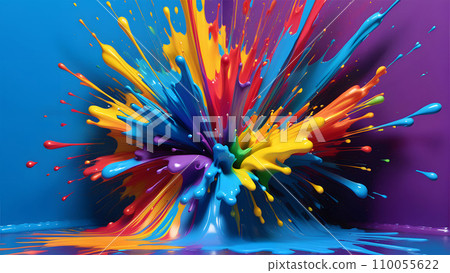 AI-generated content. AI generated. Illustration. Multi-colored splashes of acrylic paints 110055622
