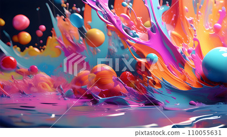 AI-generated content. AI generated. Illustration. Multi-colored splashes of acrylic paints AI-generated content. AI generated. Illustration. Multi-colored splashes of acrylic paints 110055631