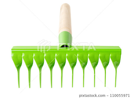 Green metal rake with wooden handle 110055971
