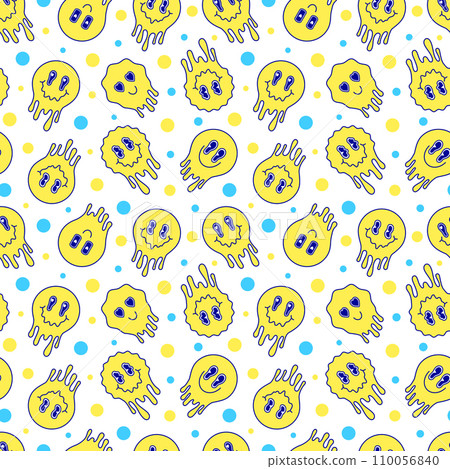 Seamless pattern with yellow melting emoticons on white background. Seamless pattern with yellow melting emoticons on white background. 110056840