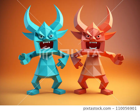 紅惡魔和藍惡魔像喜劇演員一樣站著/AI一代 110056901