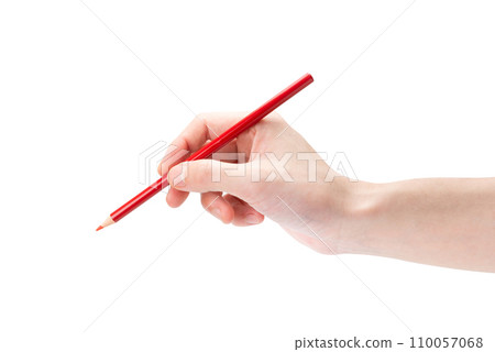 手拿著一支紅鉛筆_用紅鉛筆寫的圖像_白色背景 手拿著一支紅鉛筆_用紅鉛筆寫的圖像_白色背景 110057068