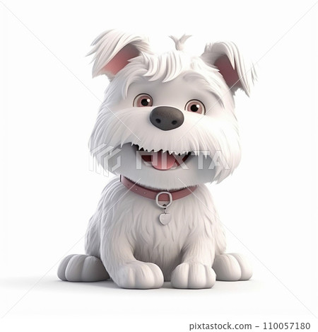 West Highland White Terrier, westie, fluffy funny cute dog 3d illustration on white, unusual avatar, cheerful pet 110057180