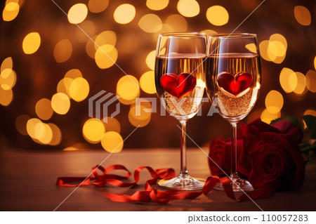 Two glasses of sparkling wine with red heart... - Stock Illustration ...