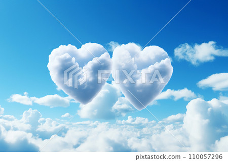 Heart shaped clouds in the sky. Flying clouds with heart shape. Love, romantic and wedding concept. Happy Valentine's day cart, love is in the air, fantasy weather lovely background Heart shaped clouds in the sky. Flying clouds with heart shape. Love, romantic and wedding concept. Happy Valentine's day cart, love is in the air, fantasy weather lovely background 110057296