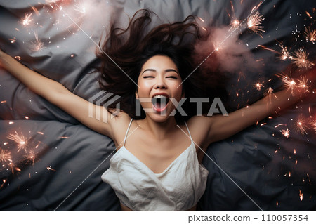 Young Asian woman having orgasm. Beautiful Stock Illustration