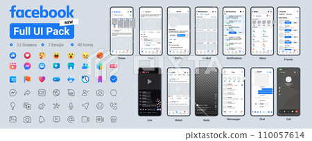 Facebook Social Media Vector Mockup Template, Facebook Profile Gallery Follower News Feed, and Elements 110057614