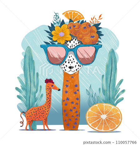 Giraffe cute doodle hand drawn flat illustration. T-shirt design 110057766