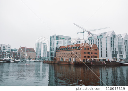 Gdansk with beautiful old town over Motlawa river in the morning, Poland. 110057819