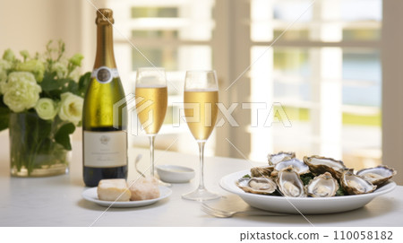 fresh oysters and a glass of wine fresh oysters and a glass of wine 110058182