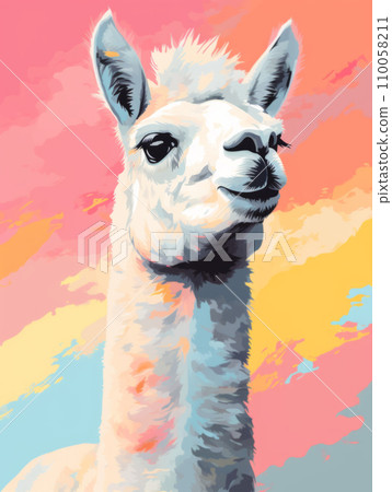Colorful abstract oil acrylic painting of stylish alpaca Colorful abstract oil acrylic painting of stylish alpaca 110058211