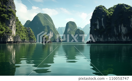 beautiful landscape of tropical coast with karst limestone islets and cliffs 110058747