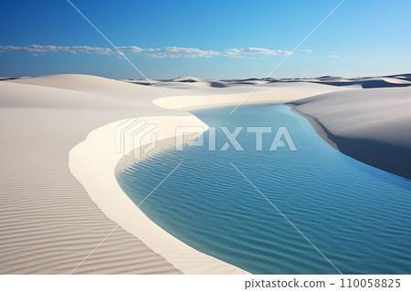lake with clear water between dunes in the desert after rain 110058825