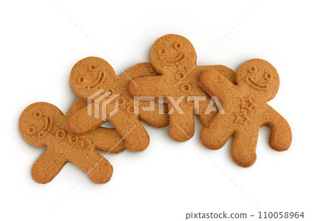 Gingerbread man isolated on white background. Top view. Flat lay. 110058964