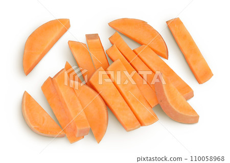 Sweet potato slices isolated on white background. Top view. Flat lay 110058968