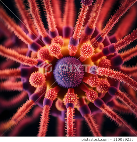 AI-generated content. A close up digital illustration of quantum biology and a cell. 110059233