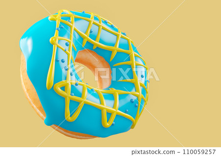 Chocolate glazed donut with sprinkles on a yellow background Chocolate glazed donut with sprinkles on a yellow background 110059257