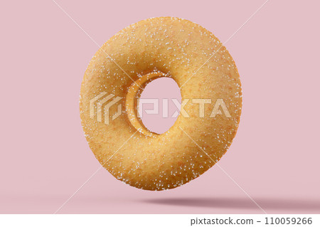 Chocolate glazed donut with sugar on a pink background 110059266