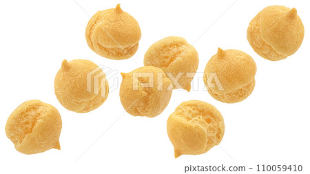 Small cookie drops, puff pastry balls isolated on white background with clipping path Small cookie drops, puff pastry balls isolated on white background with clipping path 110059410