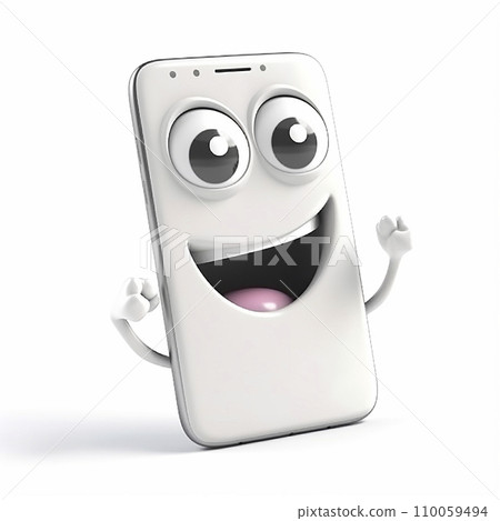 Smiling white smartphone, funny cute 3d illustration on white, unusual avatar 110059494