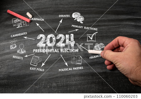 2024 Presidential Election Concept. Black scratched textured chalkboard background 2024 Presidential Election Concept. Black scratched textured chalkboard background 110060203