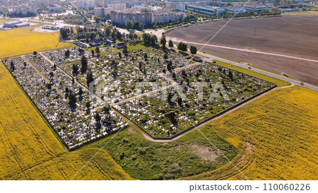 City cemetery. View from a drone in summer. City cemetery. View from a drone in summer. 110060226