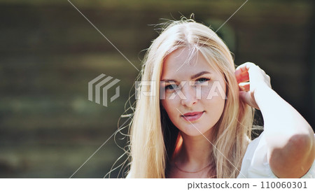 The face of a young Slavic girl blonde close-up. The face of a young Slavic girl blonde close-up. 110060301