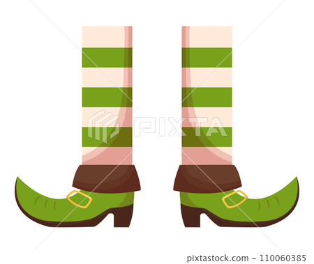 St. Patricks Day leprechaun legs in striped white and green socks, green boots 110060385