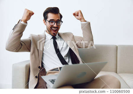 Home man sofa business video laptop call Home man sofa business video laptop call 110060500