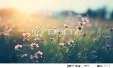 AI-generated content. Wildflowers in the sunset light - vintage image AI-generated content. Wildflowers in the sunset light - vintage image 110060645