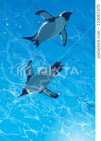 Illustration of a penguin swimming underwater 110061979