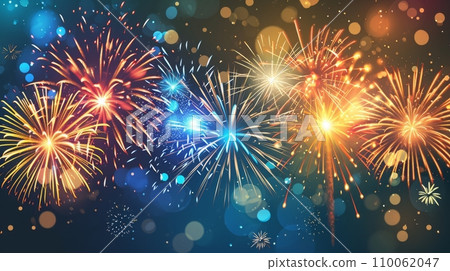 Happy New Year celebration with beautiful creative holiday season with firework and sparkling. Happy New Year celebration with beautiful creative holiday season with firework and sparkling. 110062047